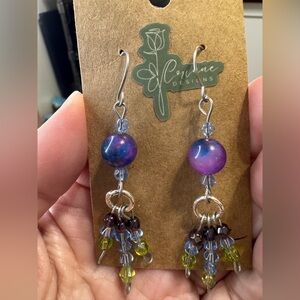 Sophisticated Purple and Silver Beaded Earrings